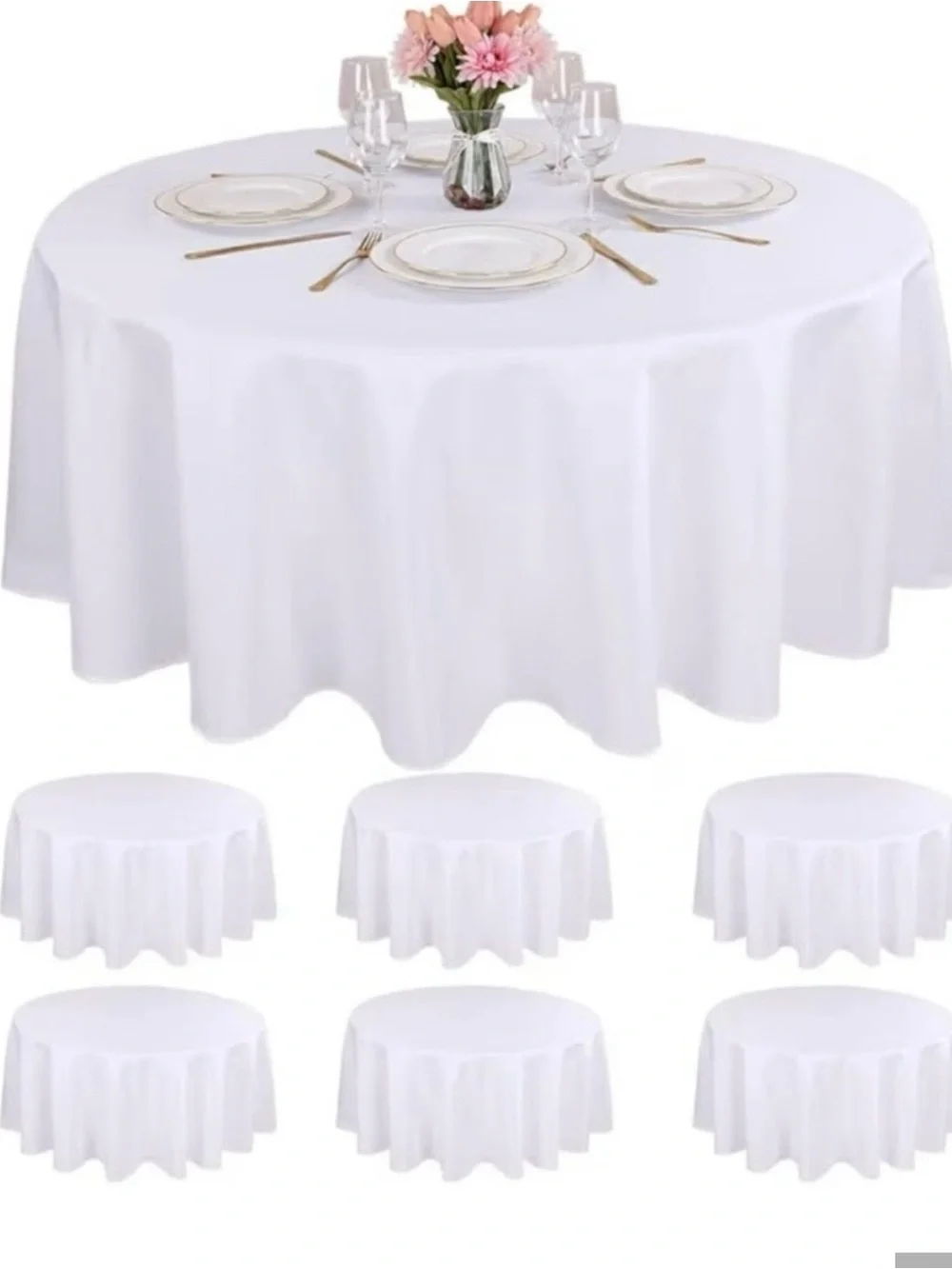 White Round Polyester Tablecloth - Classic White